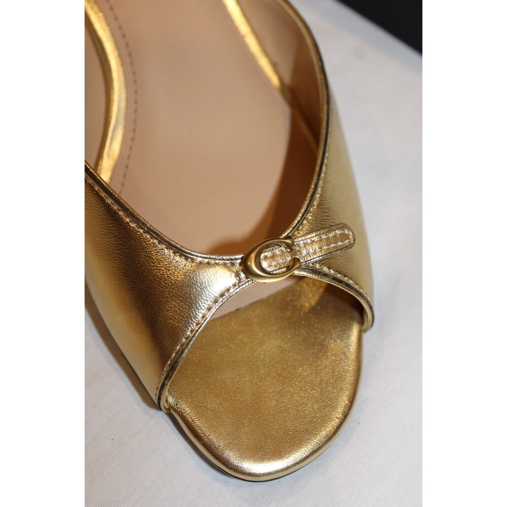 Coach Women’s Metallic Leather Kitten Heeled Sandals Gold NIB $185 8.5 - Picture 4 of 8